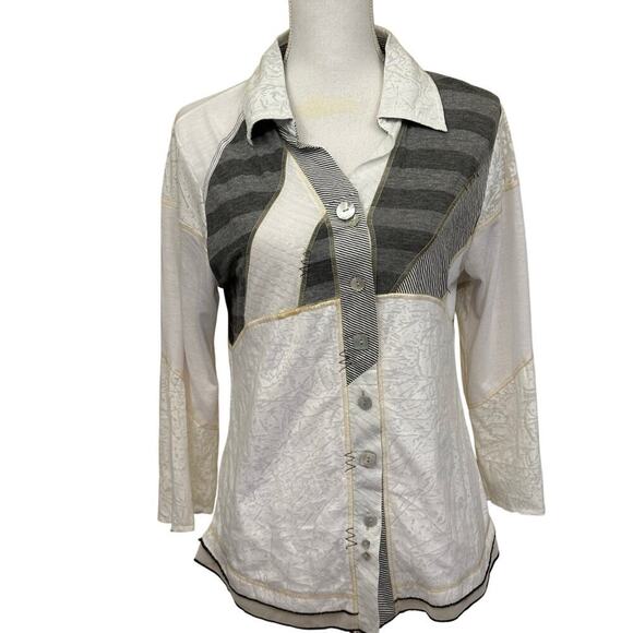 Parsley & Sage top, gray/white, small, patchwork, artsy, upcycled inspired - Picture 1 of 6